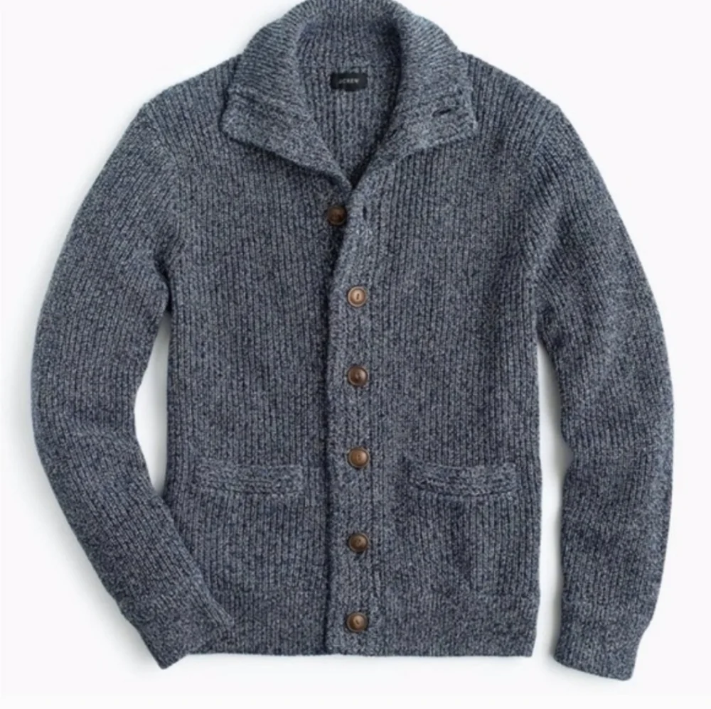 J Crew Marled cotton mockneck cardigan sweater Large